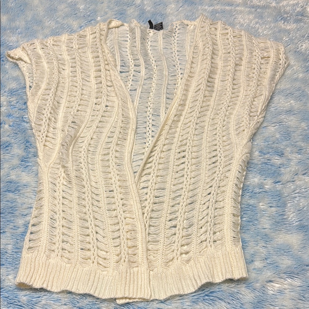 Ultra Flirt White Open Front Cardigan Off White Cream Knit Cover Up